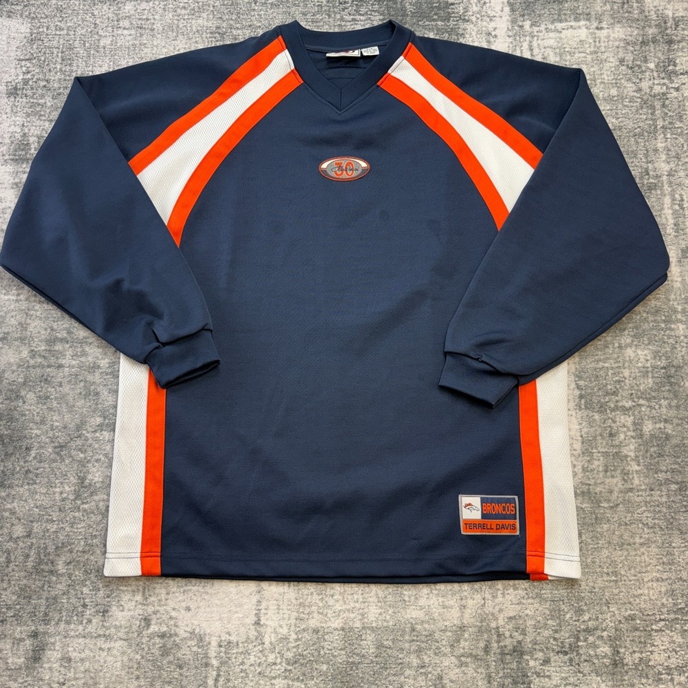 VTG Denver Broncos Sweatshirt Men Large Terrell Davis Warm Up Oversized Pullover